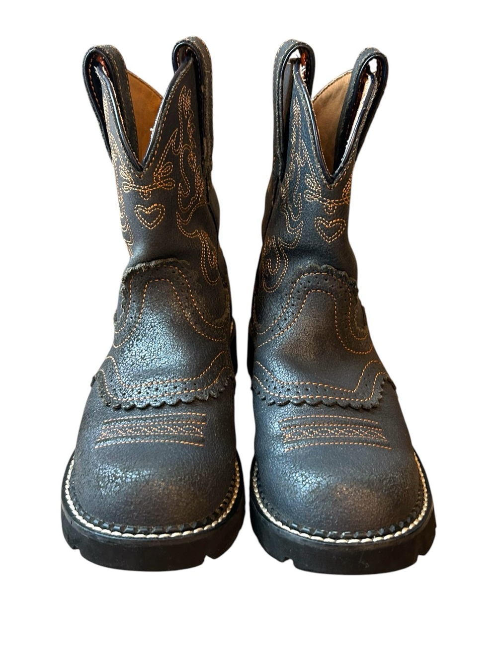 Ariat Fatbaby Boots Rare! Slate Crinkle- Western Tan Stitching Round Toe Sz 6.5B - Picture 2 of 16